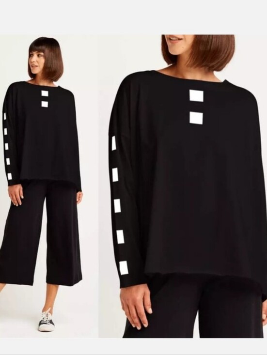 PLANET by Lauren G Tops - PLANET By Lauren G Pima Cotton Boxy Long Sleeve Tee Cube One Size Lagenlook